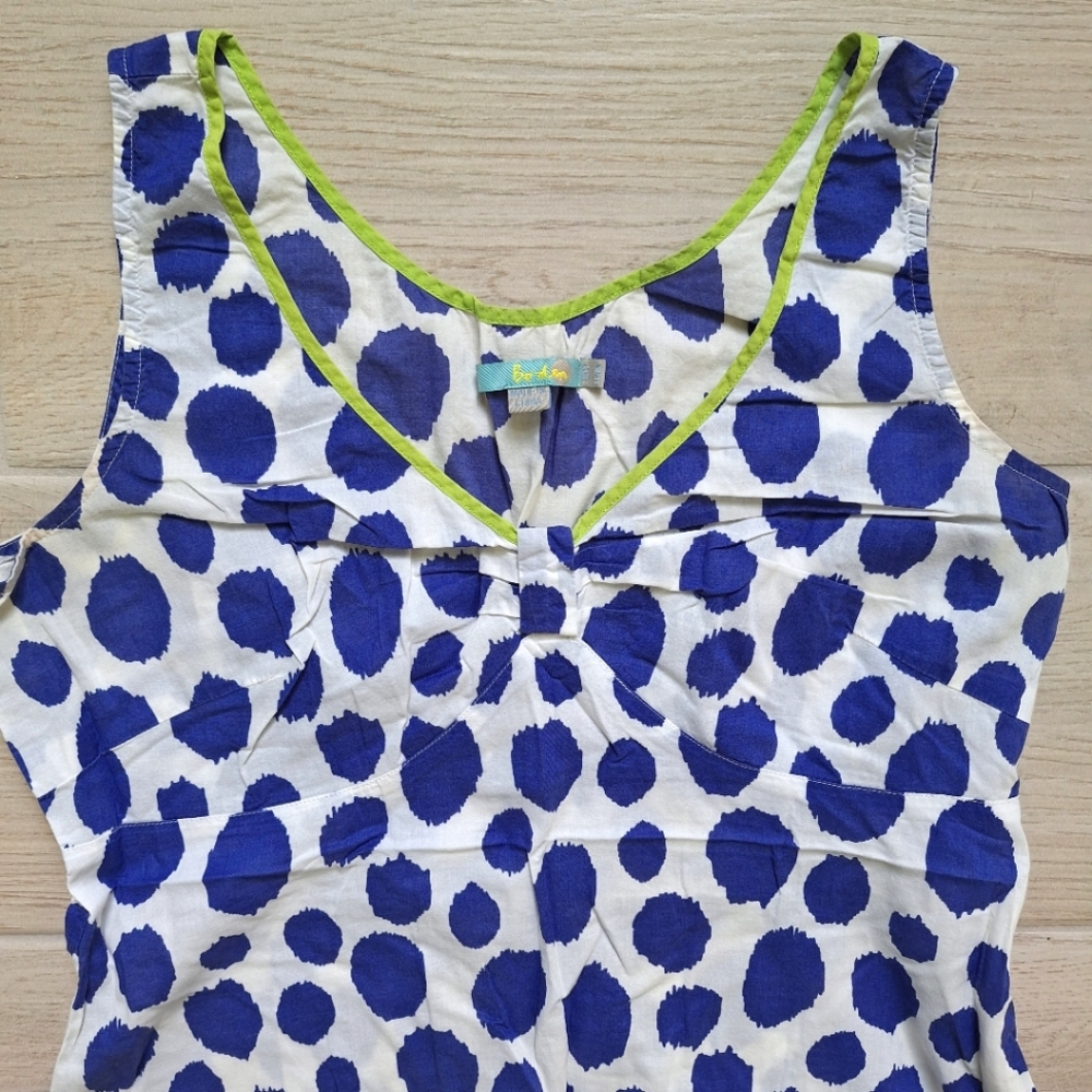 Boden Women's White And Blue Polka Dot Cotton V-neck Tank Top - Size 10 - Picture 3 of 10
